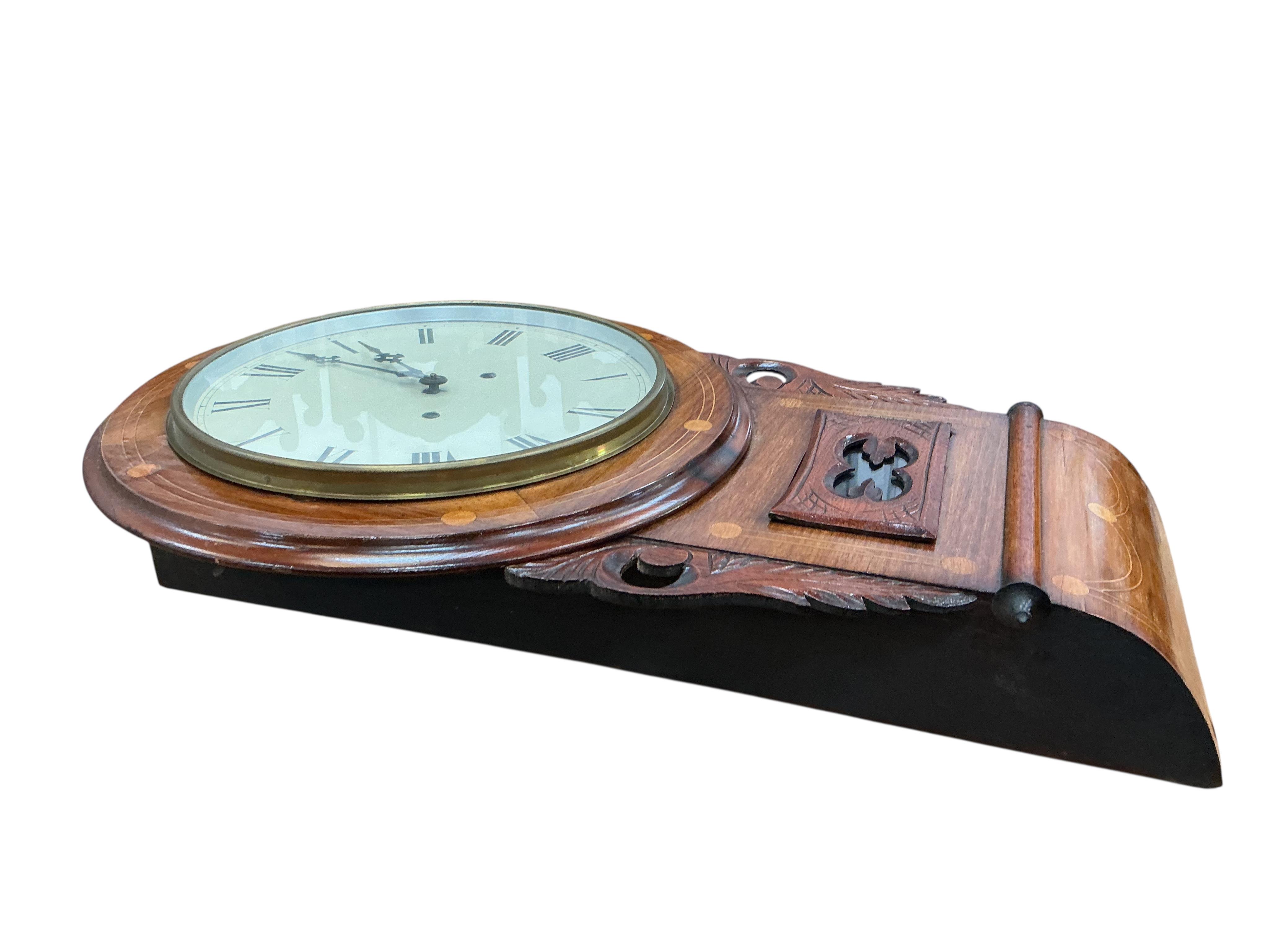 A Victorian inlaid rosewood drop dial wall timepiece, height 68cm